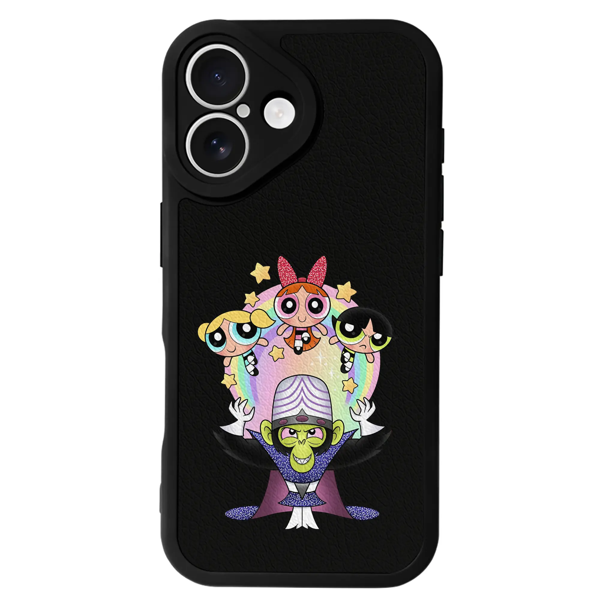 パワパフガールズ グッズ モジョ・ジョジョ - IPhone 16シリーズ対応 ・ シリコンスマホケース ・ レザー調 ・ 高精度フィット ・ 耐衝撃 ・ ワイヤレス充電対応 ・ 精密カット